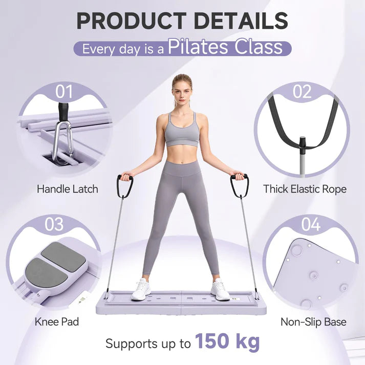 5-in-1 Foldable Pilates Reformer Board with LED Counter | Home Fitness Workout Board with Resistance Bands, Purple or Black