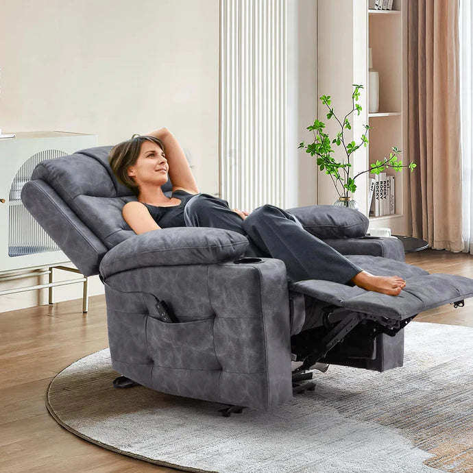 AECOJOY Electric Glider Recliner Nursery Chair with Lumbar Support, Cup Holders & Side Pockets