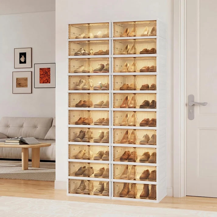 2-Pack 10-Tier Foldable Shoe Rack Organizer – 40 Pairs, Stackable Storage Cabinet with Clear Doors