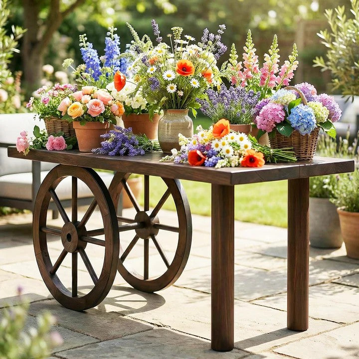 24-Inch Decorative Wooden Wagon Wheel – Carbonized Solid Fir Wood (Set of 2 or 4)