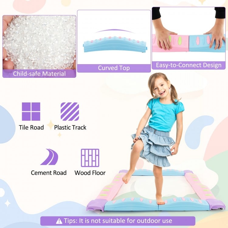 Colorful Kids Wavy Balance Beam with Textured Surface and Non-slip Foot Pads-Blue and Pink