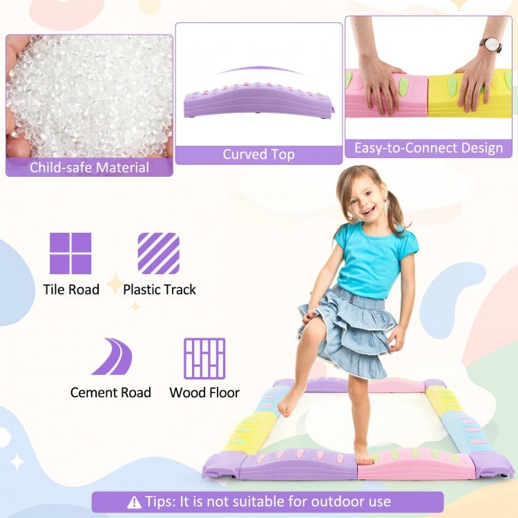 Colorful Kids Wavy Balance Beam with Textured Surface and Non-slip Foot Pads-Pink & Purple