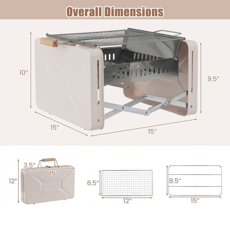 Folding Charcoal BBQ Grill with Dishwasher-safe Grill Grids and Charcoal Box