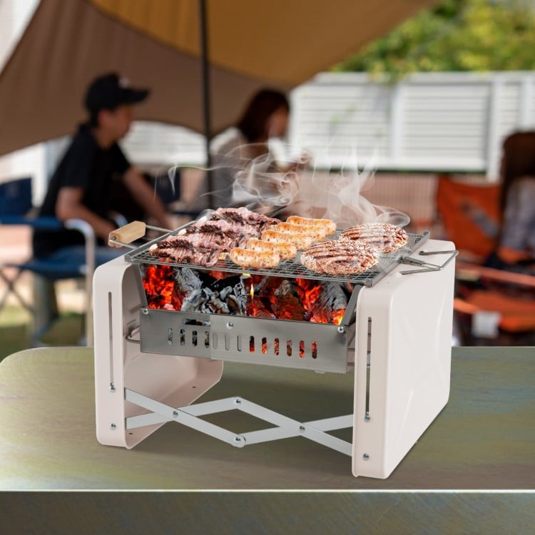 Folding Charcoal BBQ Grill with Dishwasher-safe Grill Grids and Charcoal Box
