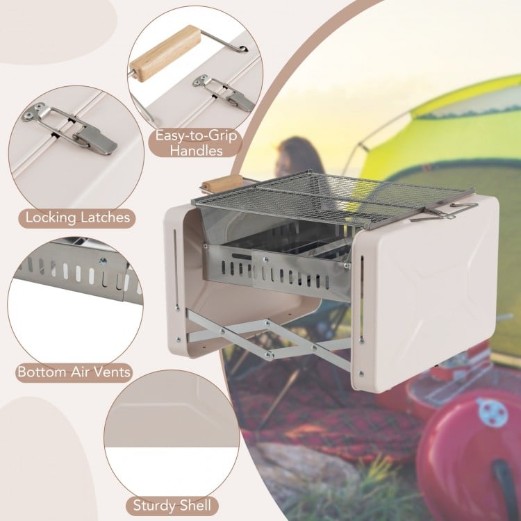 Folding Charcoal BBQ Grill with Dishwasher-safe Grill Grids and Charcoal Box