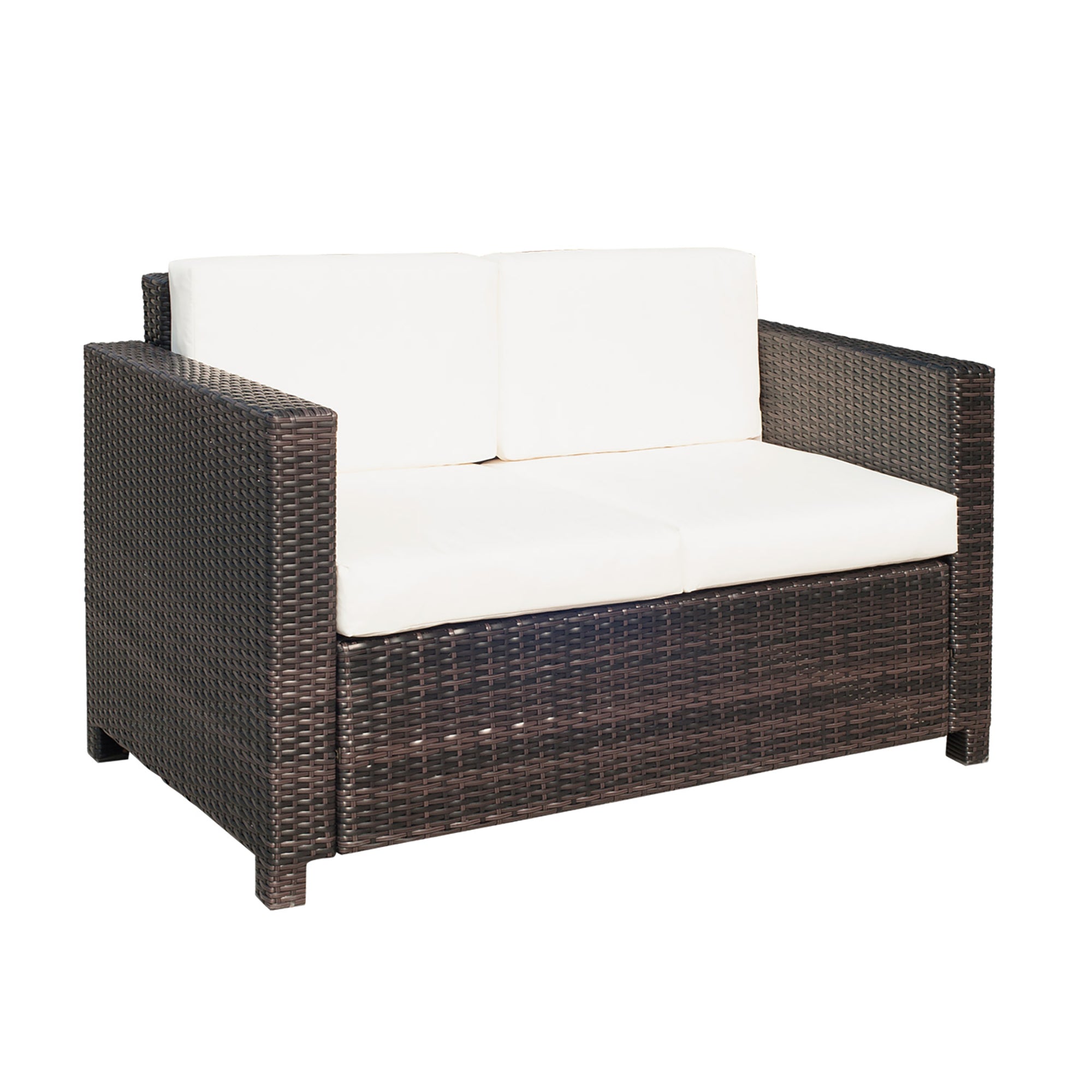 Outsunny Deluxe 2 Seat Rattan Wicker Sofa Garden Cushioned Brown