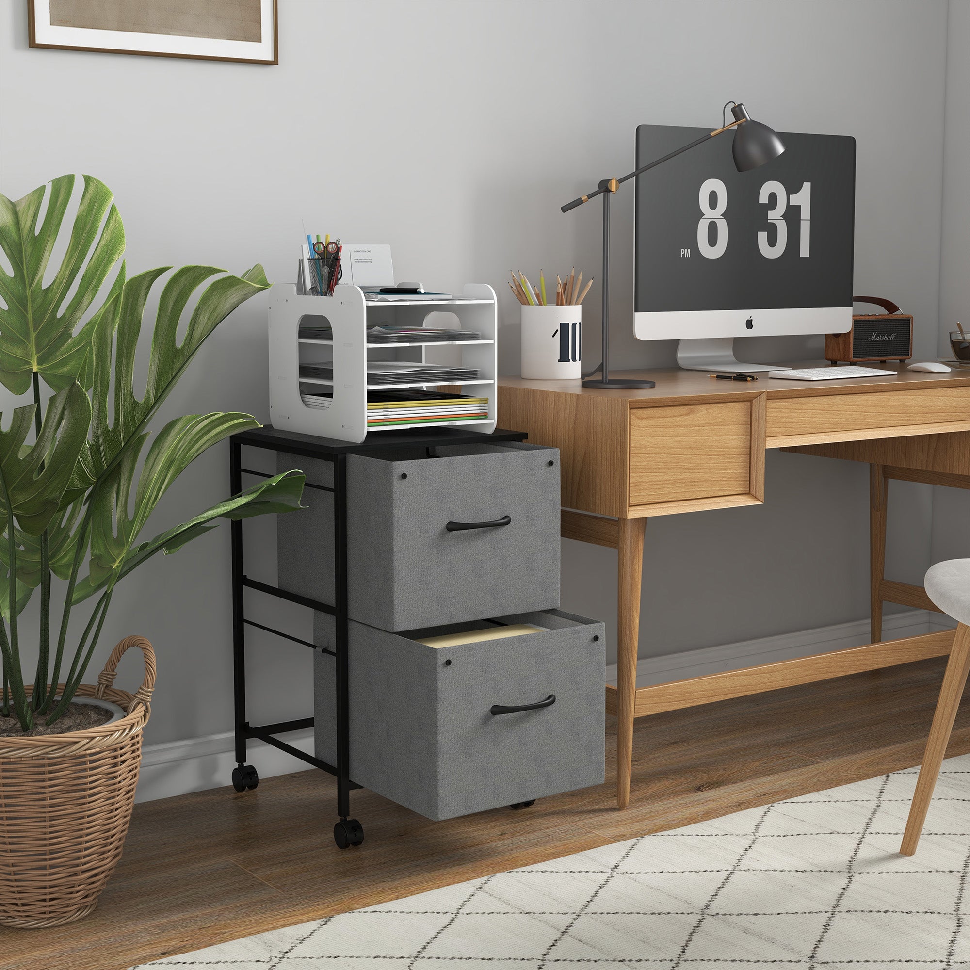 Vinsetto Fabric File Vault: Vertical 2-Drawer Cabinet with Hanging Rails for Stylish Office Document Storage, Dark Grey