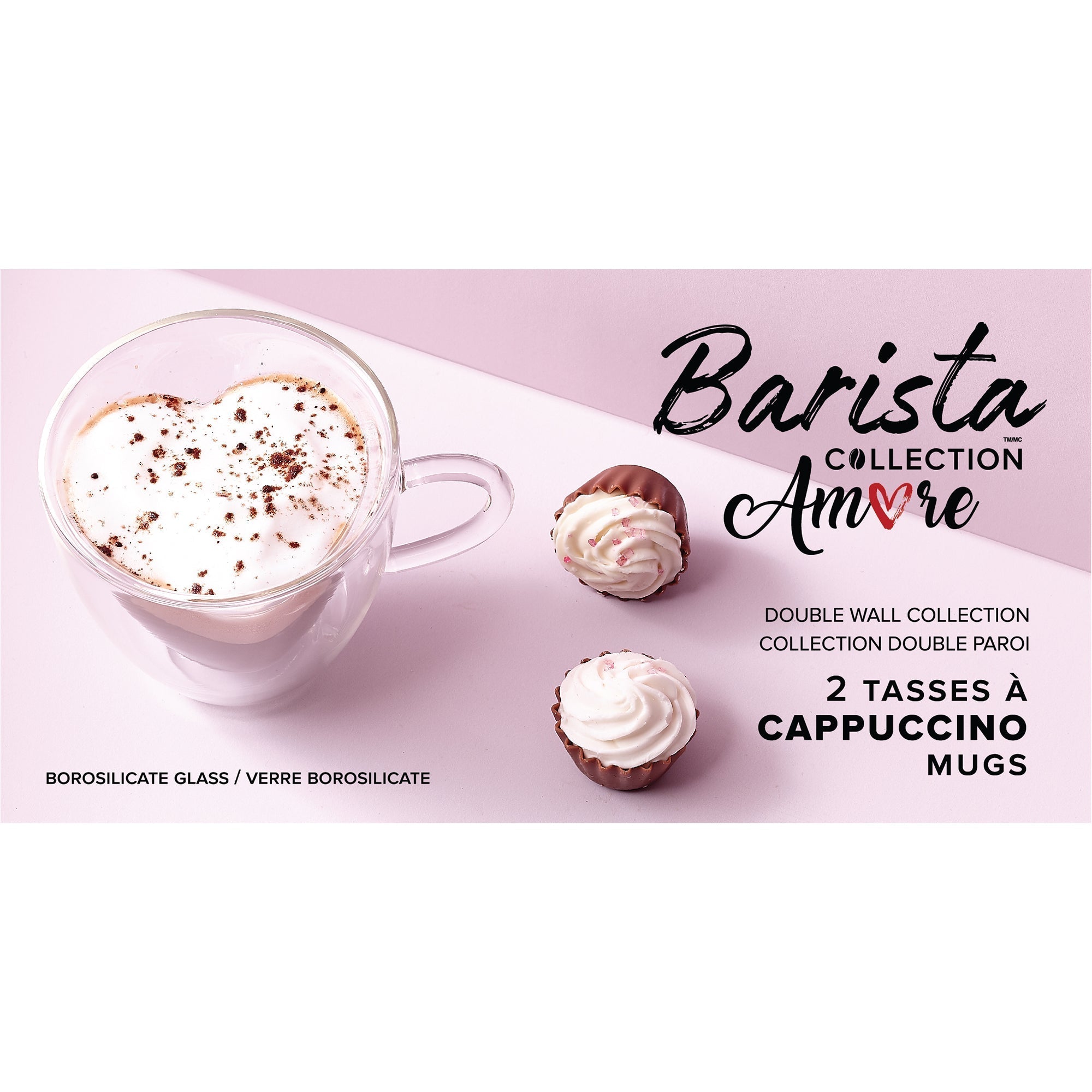 Insulated Double-Wall Glass Coffee Tea Hot or Cold Beverage Mug 2 Piece Set 180ml, Barista