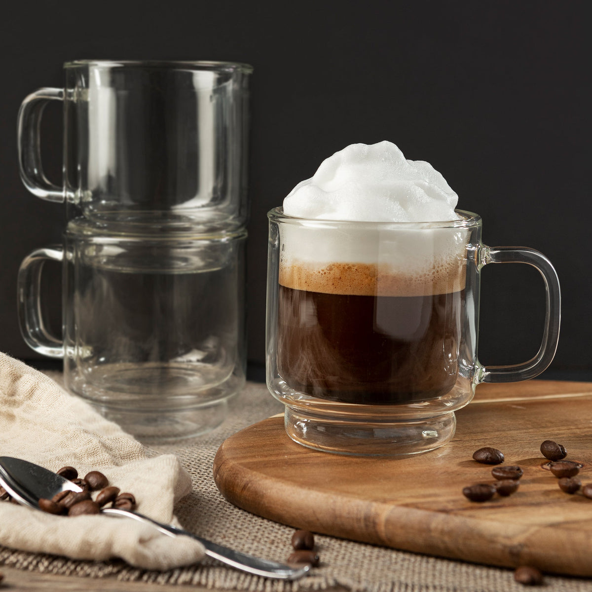 Insulated Double-Wall Glass Coffee Tea Hot or Cold Beverage Mug 2 Piece Set 250ml, Barista