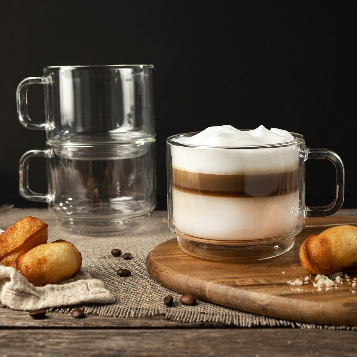 Insulated Double-Wall Glass Coffee Tea Hot or Cold Beverage Mug 2 Piece Set 500ml, Barista
