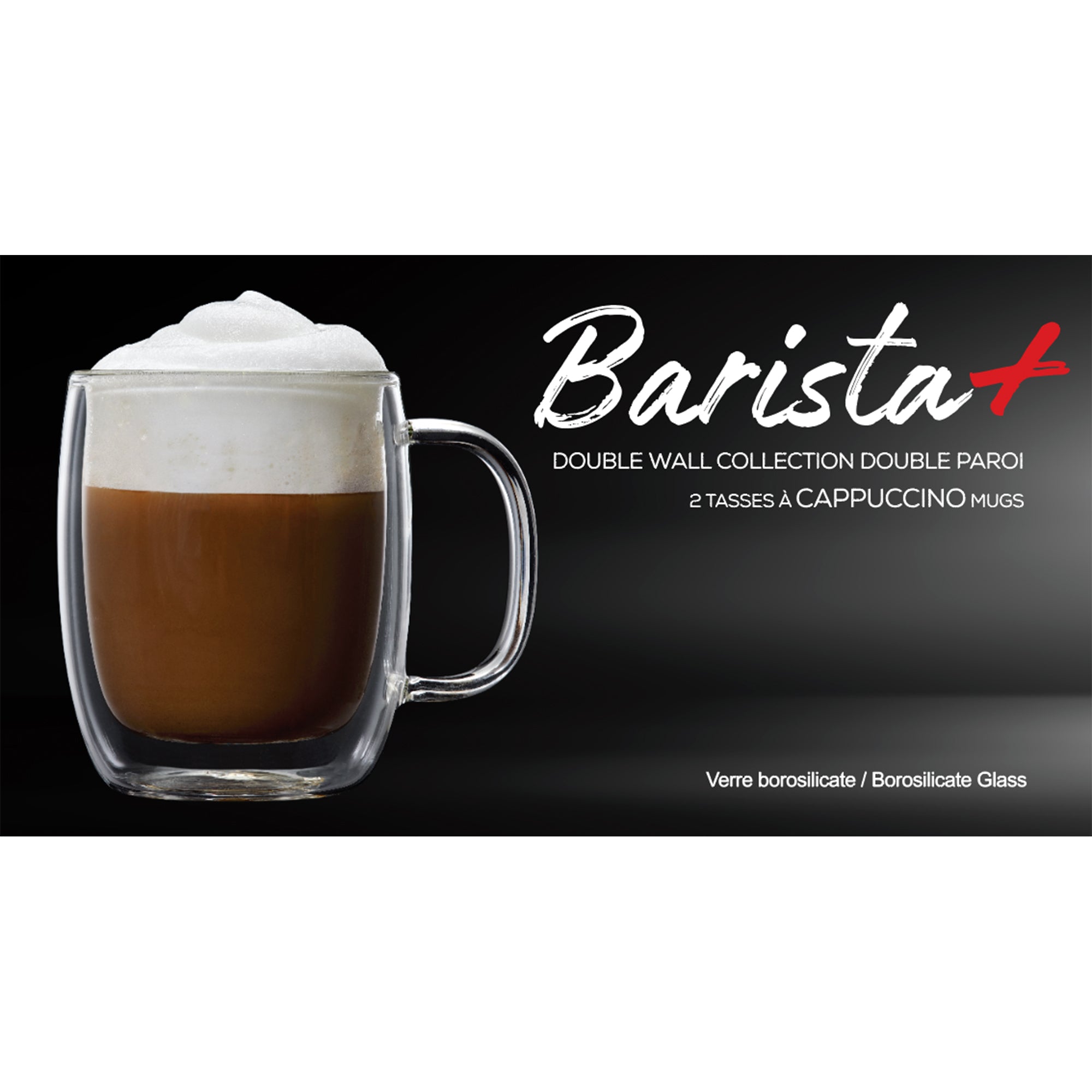 Insulated Double-Wall Glass Coffee Tea Hot or Cold Beverage Mug 4 Piece Set 250ml, Barista