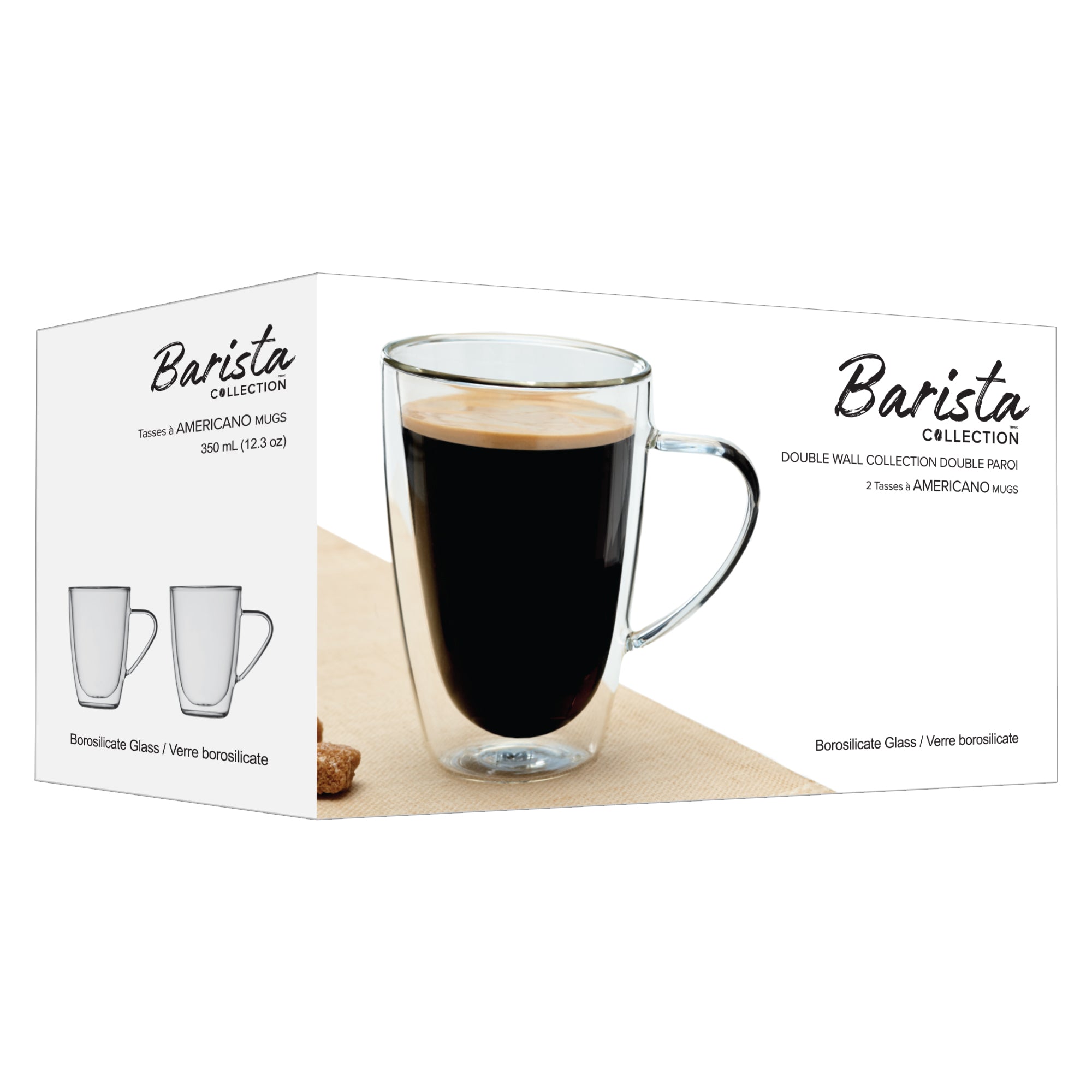 Insulated Double-Wall Glass Coffee Tea Hot or Cold Beverage Mug 4 Piece Set 350ml, Barista