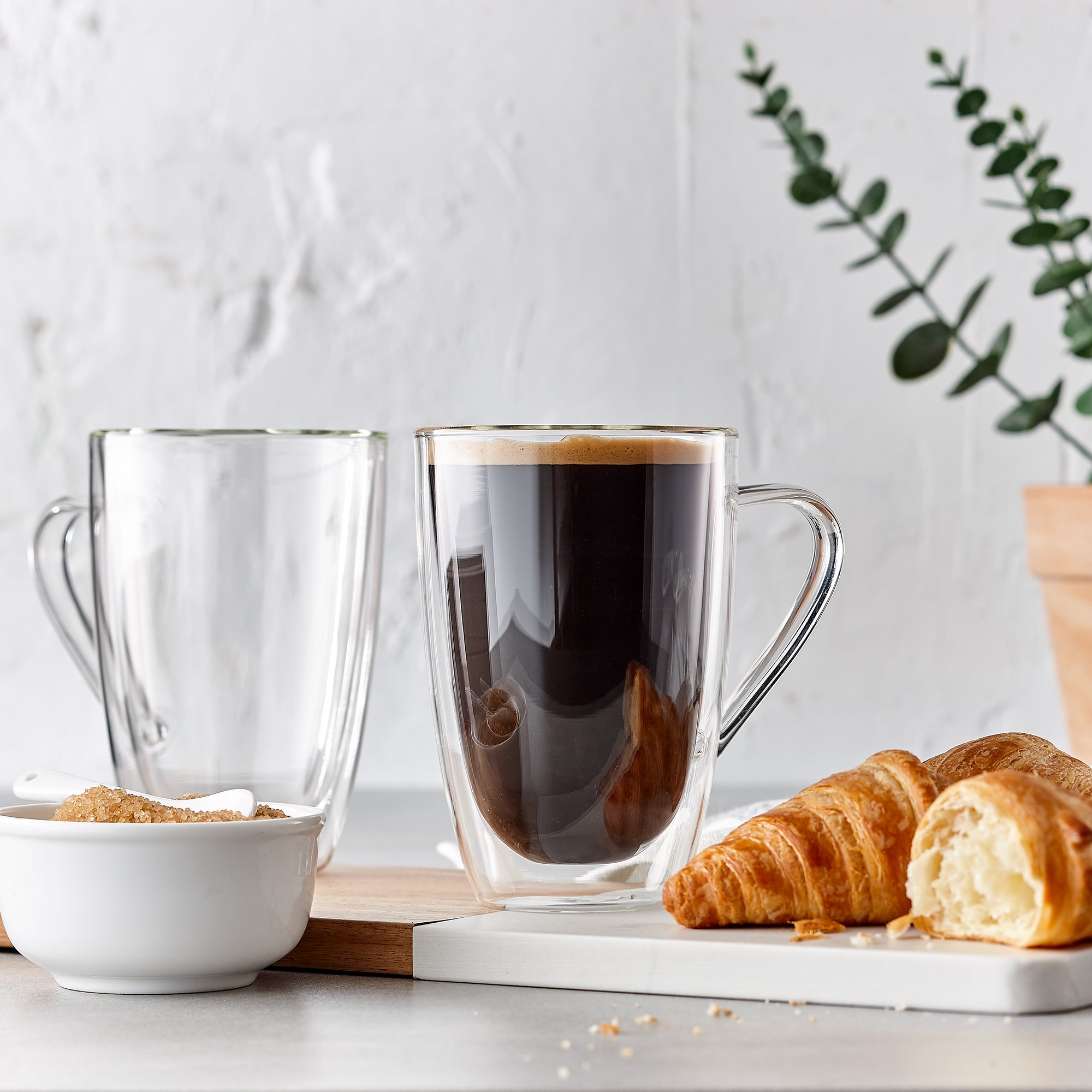 Insulated Double-Wall Glass Coffee Tea Hot or Cold Beverage Mug 4 Piece Set 350ml, Barista