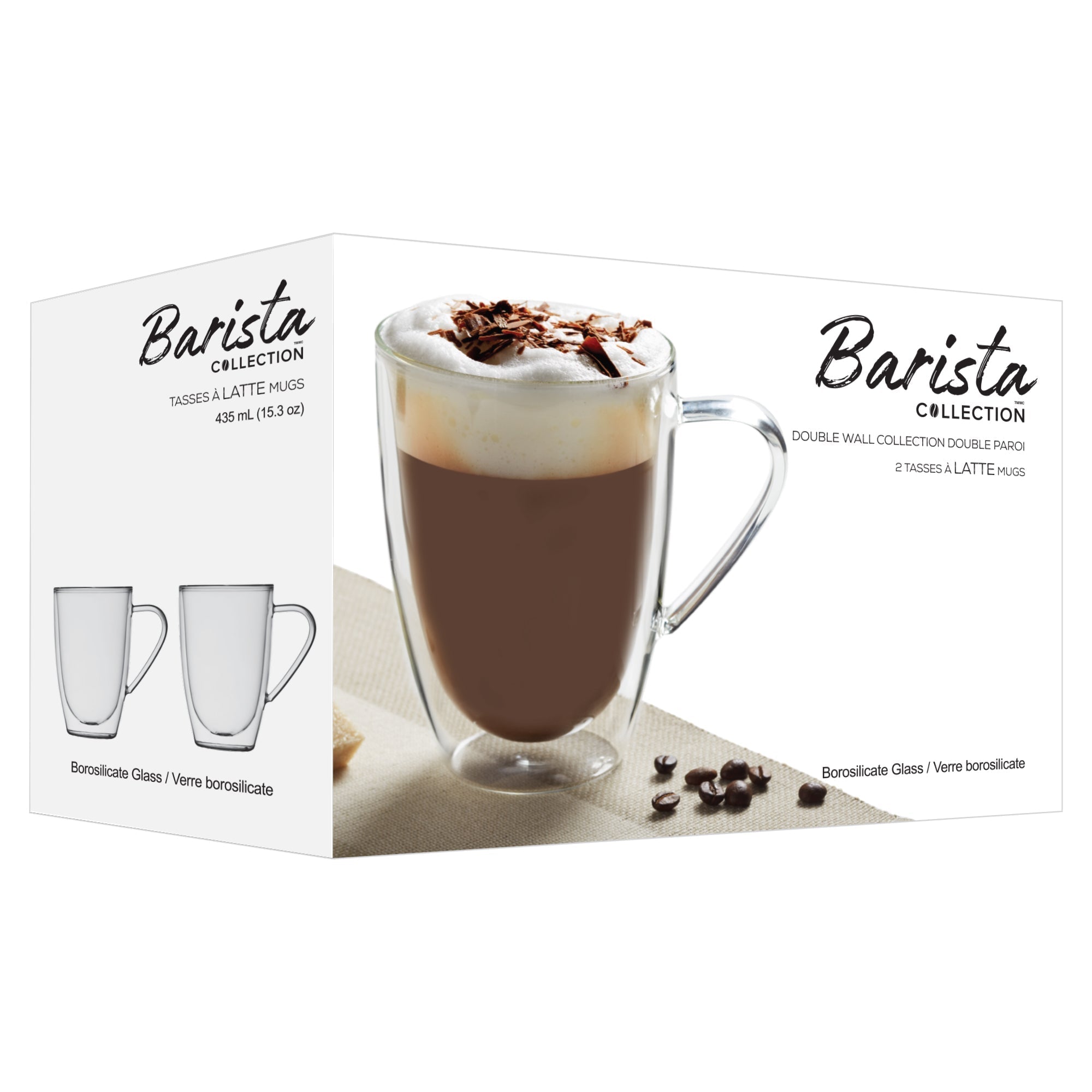 Insulated Double-Wall Glass Coffee Tea Hot or Cold Beverage Mug 4 Piece Set 435ml, Barista