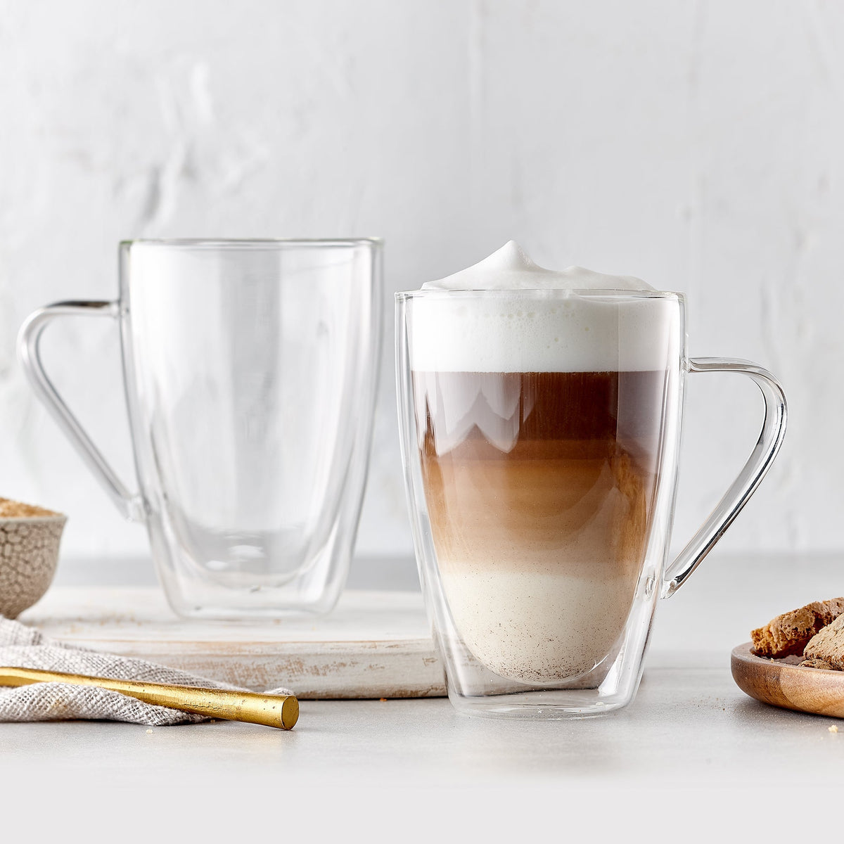 Insulated Double-Wall Glass Coffee Tea Hot or Cold Beverage Mug 4 Piece Set 435ml, Barista