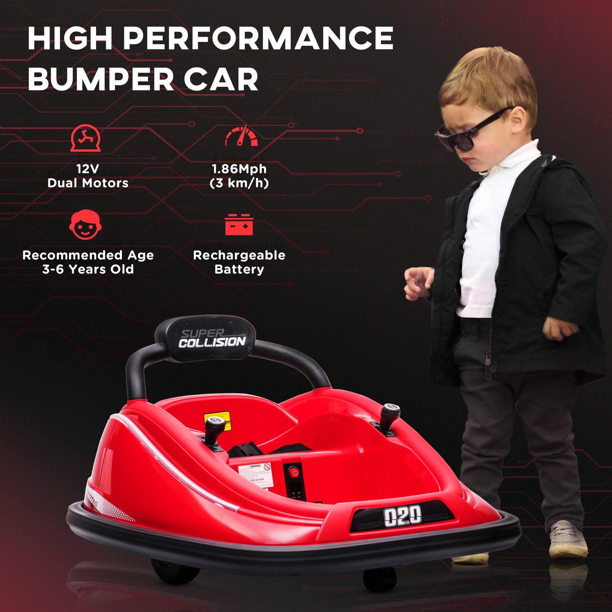 Aosom 12V Kids Bumper Car: 360° Rotation, Twin Motor, Remote Control, Red