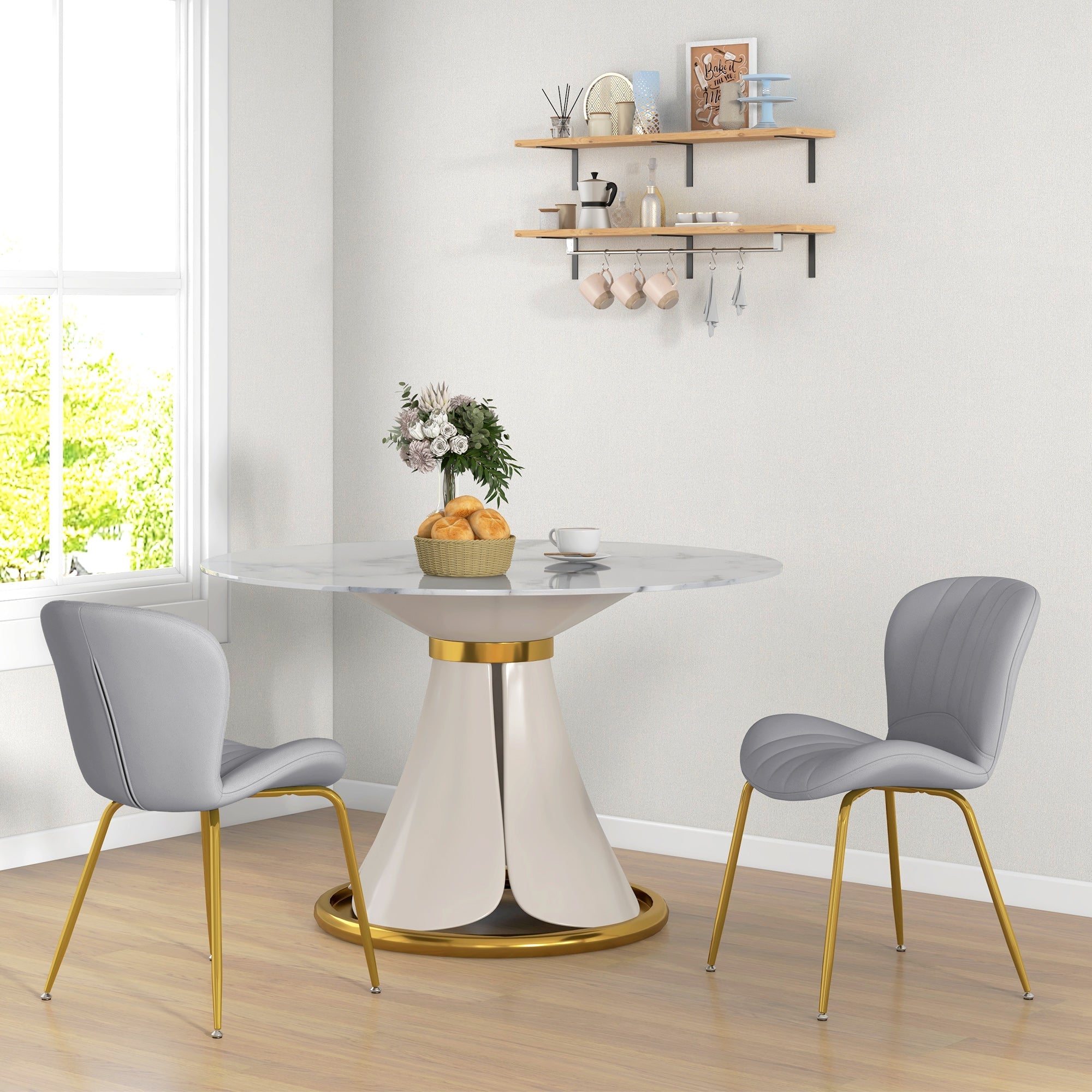 HOMCOM Dining Chairs Set of 2, Modern Accent Chair with Cushioned Backrest, Upholstery for Living Room, Grey