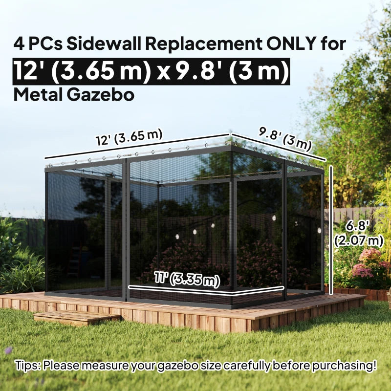 Replacement Mosquito Netting for Gazebo 10' x 12' Black Screen Walls for Canopy with Zippers, Black