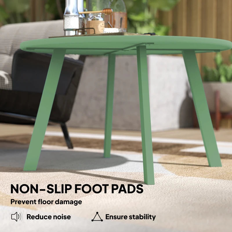 Round Outdoor Side Table, Patio Coffee Table with Metal Frame and Non-Slip Foot Pads, Green
