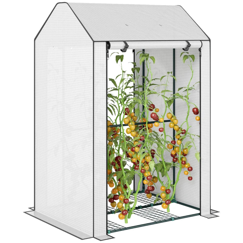 Mini Greenhouse with 4 Wire Shelves, Portable Tomato Greenhouse with Roll Up Door, 39.4" x 31.5" x 59.1", White