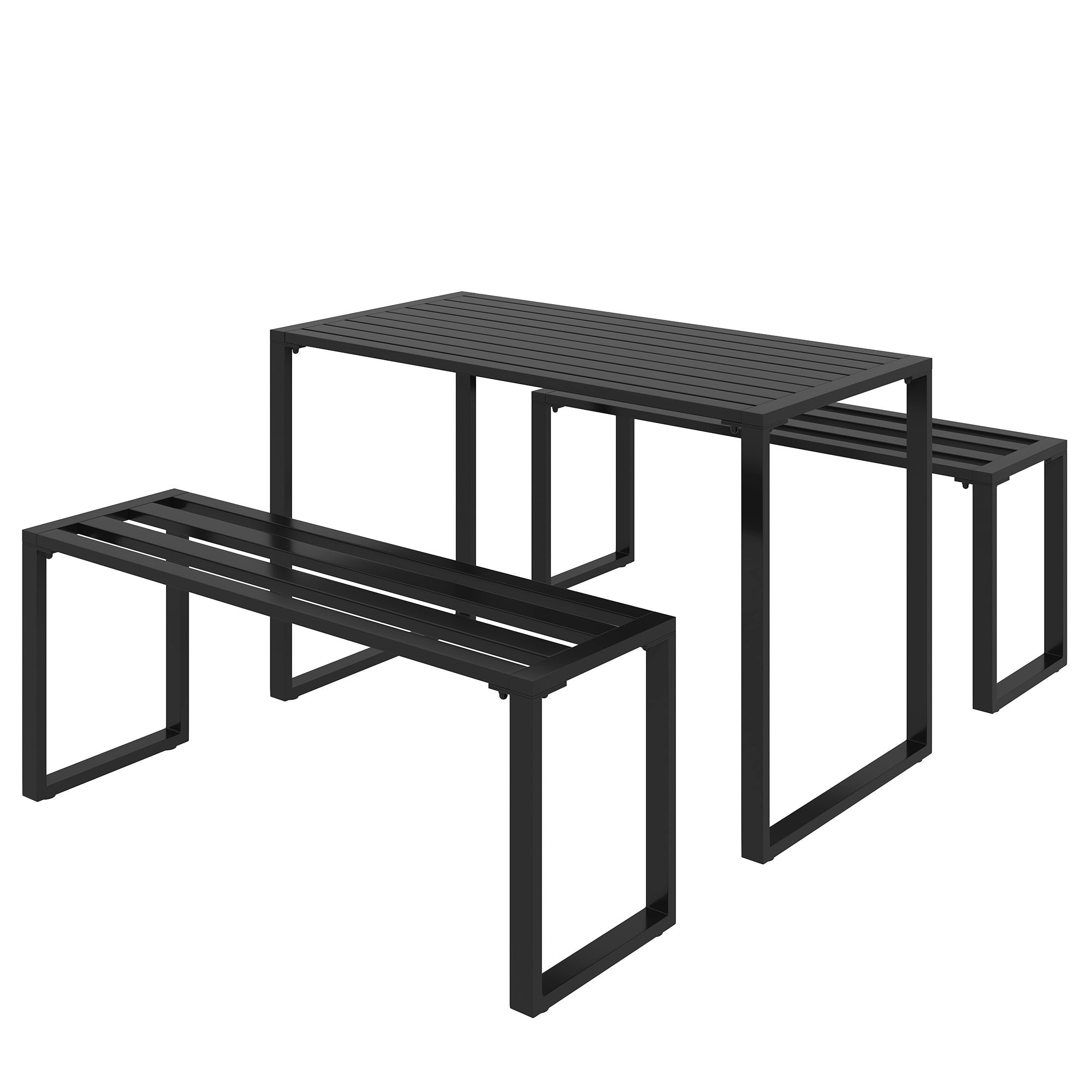 Outsunny 3-Piece Metal Outdoor Picnic Table Set, Durable Garden Patio Furniture with 2 Benches, Black