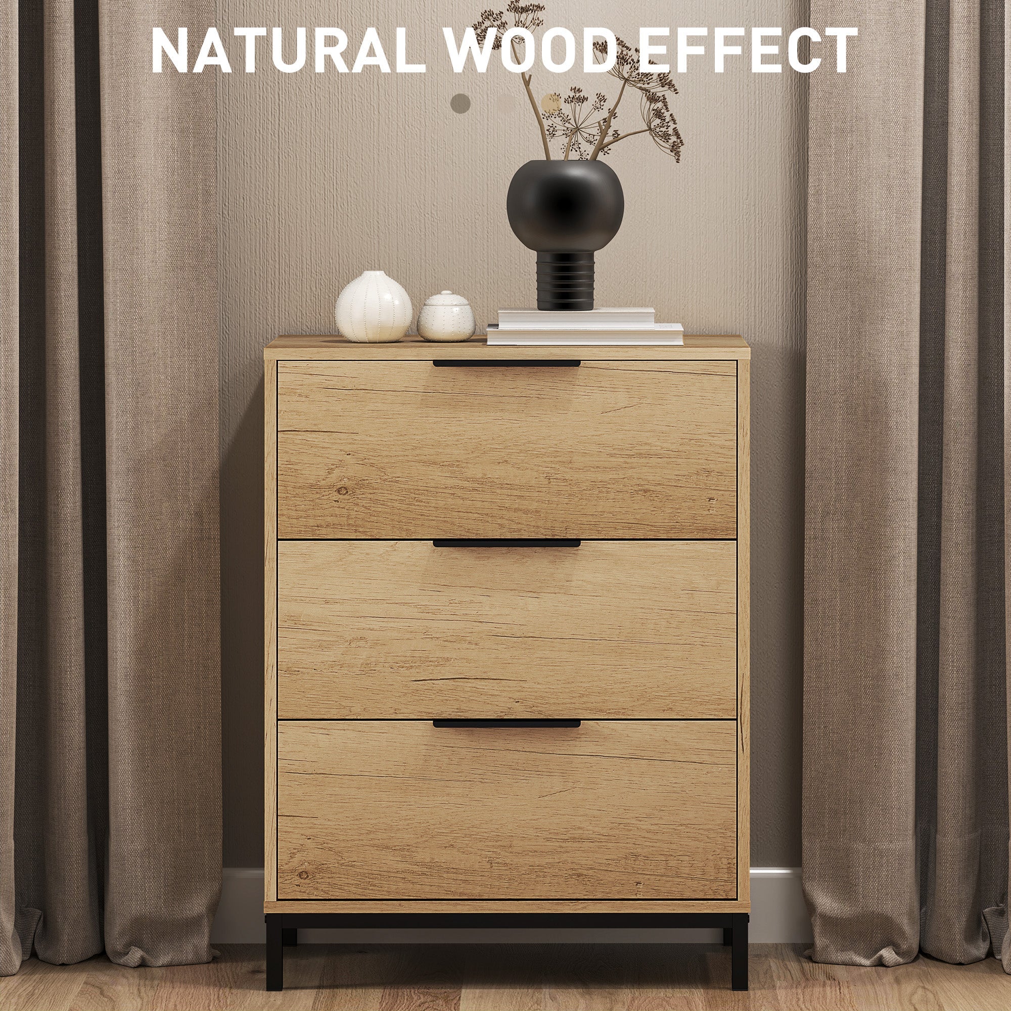 HOMCOM Dresser for Bedroom, 3 Drawer Dresser Tower, Chest of Drawers for Hallway, Entryway, Closet, Natural