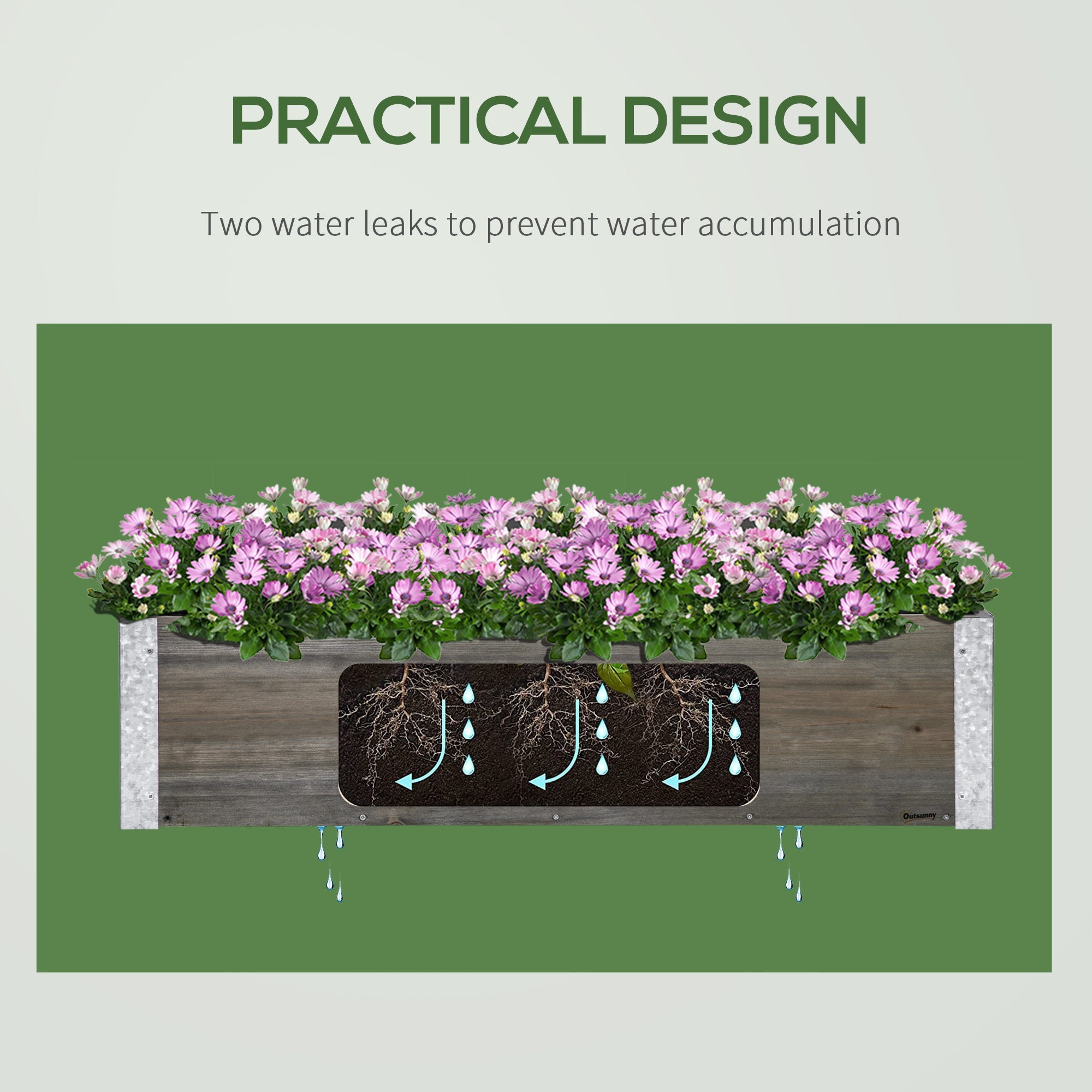 Outsunny 38"x12" Raised Wooden Planter: Elevated Garden Bed for Backyard Veggies/Herbs, Light Grey