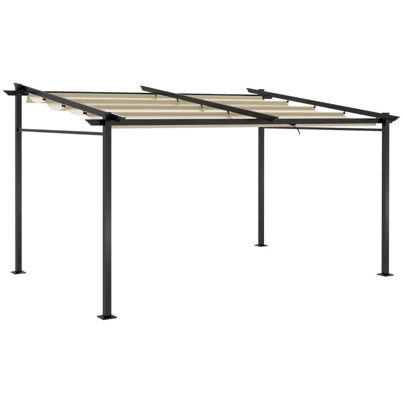 Metal Pergola with Sliding Roof Canopy, Retractable Pergola Canopy, 10' x 13', Beige