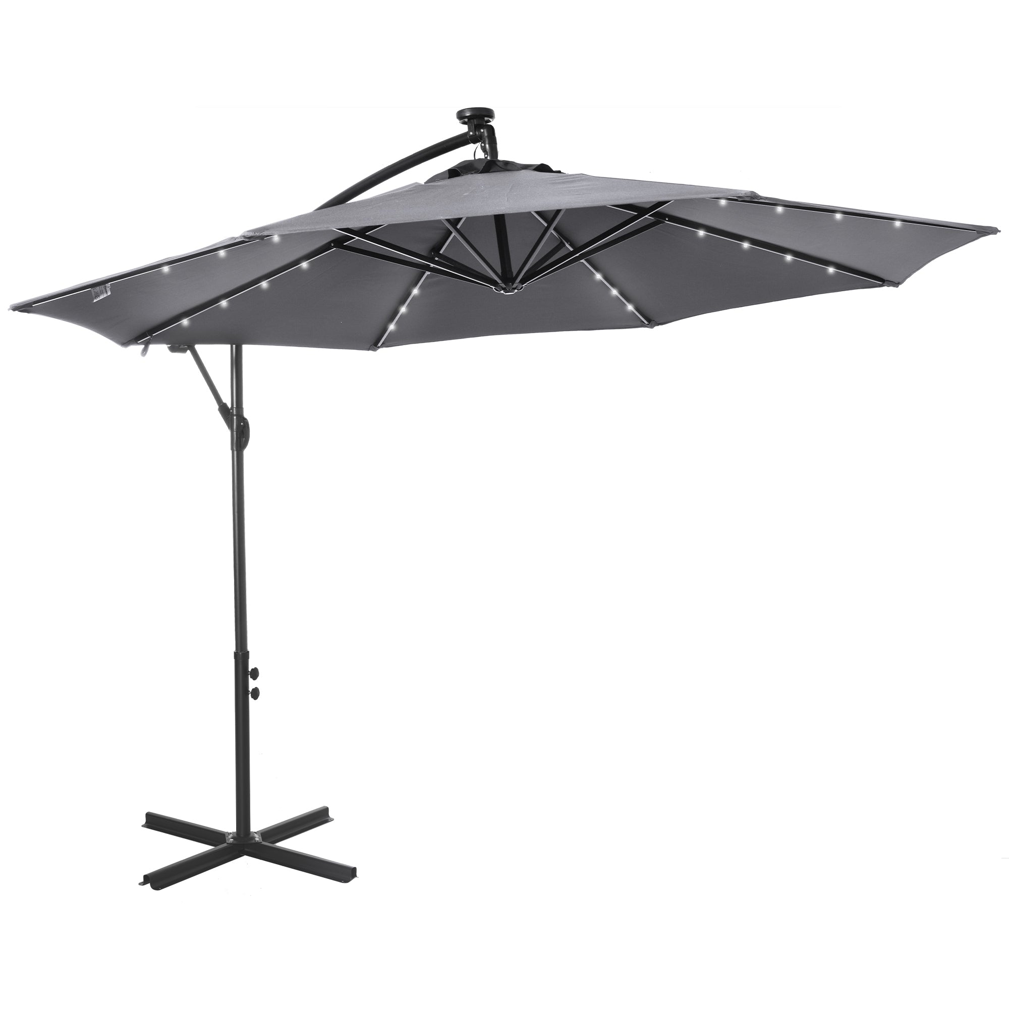Outsunny 10ft Outdoor Cantilever Umbrella with Solar Lights Banana Adjustable Angle for Patio Backyard Dark Gray