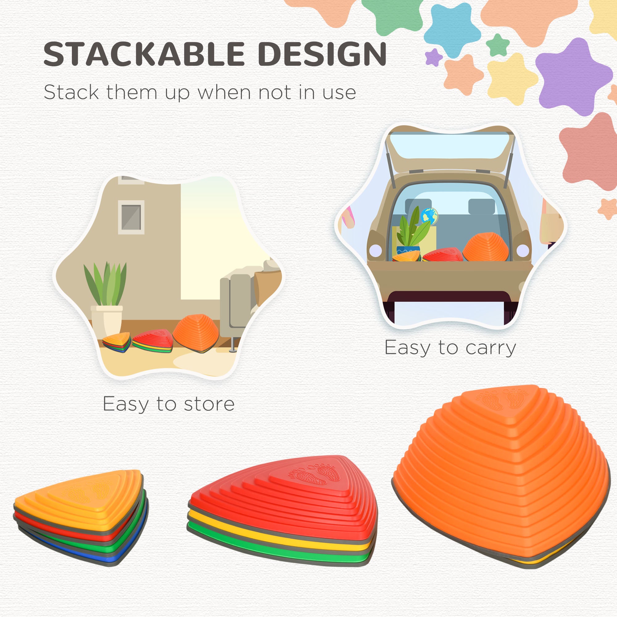 Outsunny Kids Balance River Stones Obstacle Course Sensory Play Stones Outdoor Indoor Play for Ages 3-8