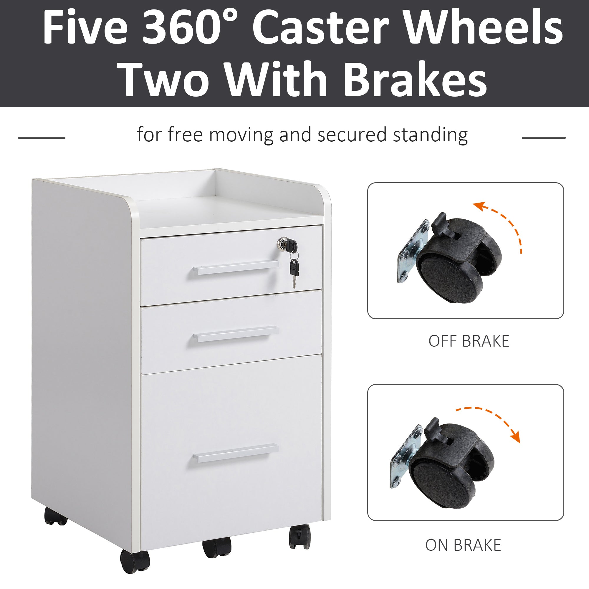 HOMCOM Mobile Filing Cabinet: 3-Drawer Vertical Unit with Lock & Wheels for Letter/Legal Docs, White