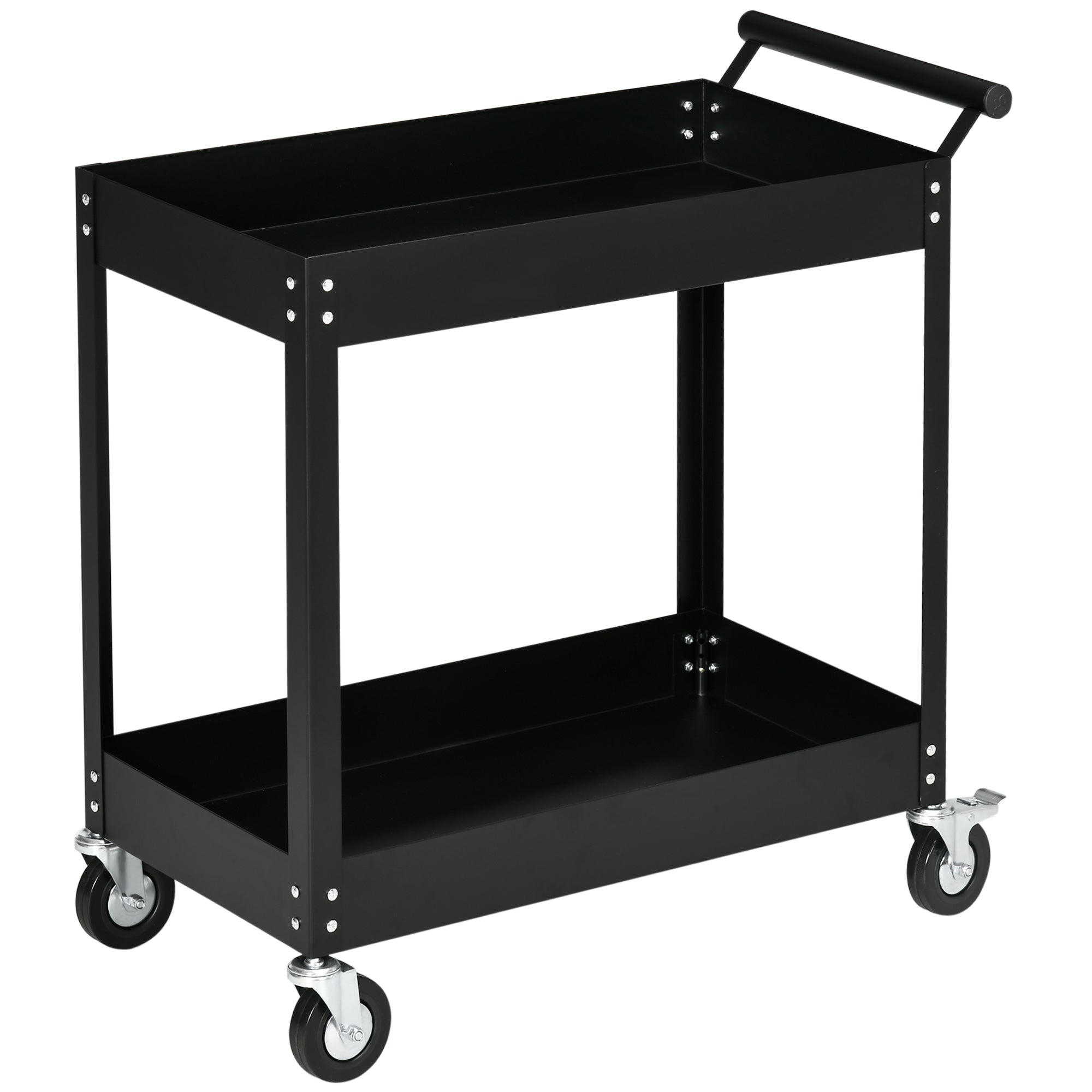 DURHAND Mobile Tool Station: 2-Tier Rolling Steel Utility Cart with 330lbs Capacity for Workshops & Garages, Black