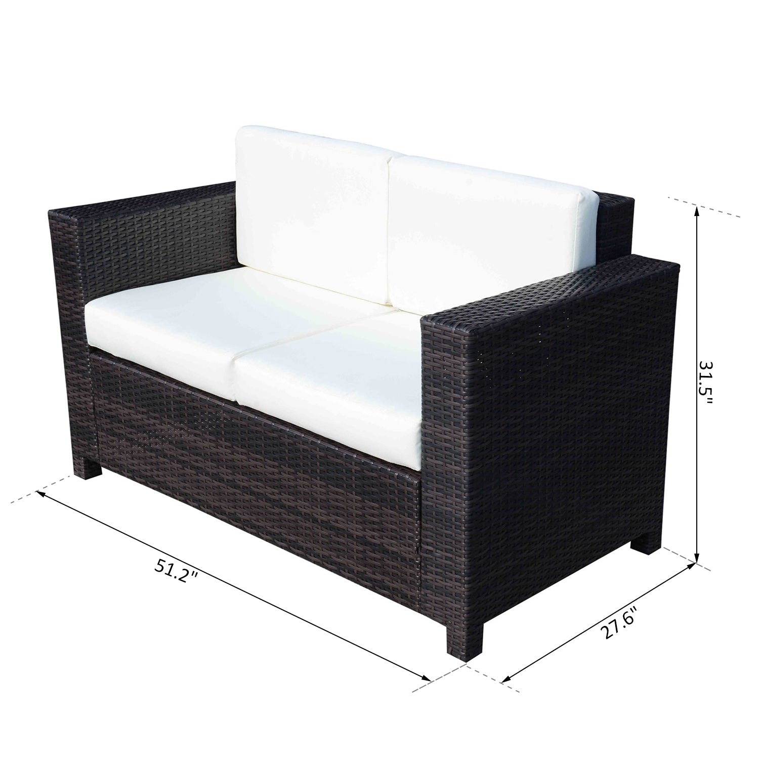 Outsunny Deluxe 2 Seat Rattan Wicker Sofa Garden Cushioned Brown