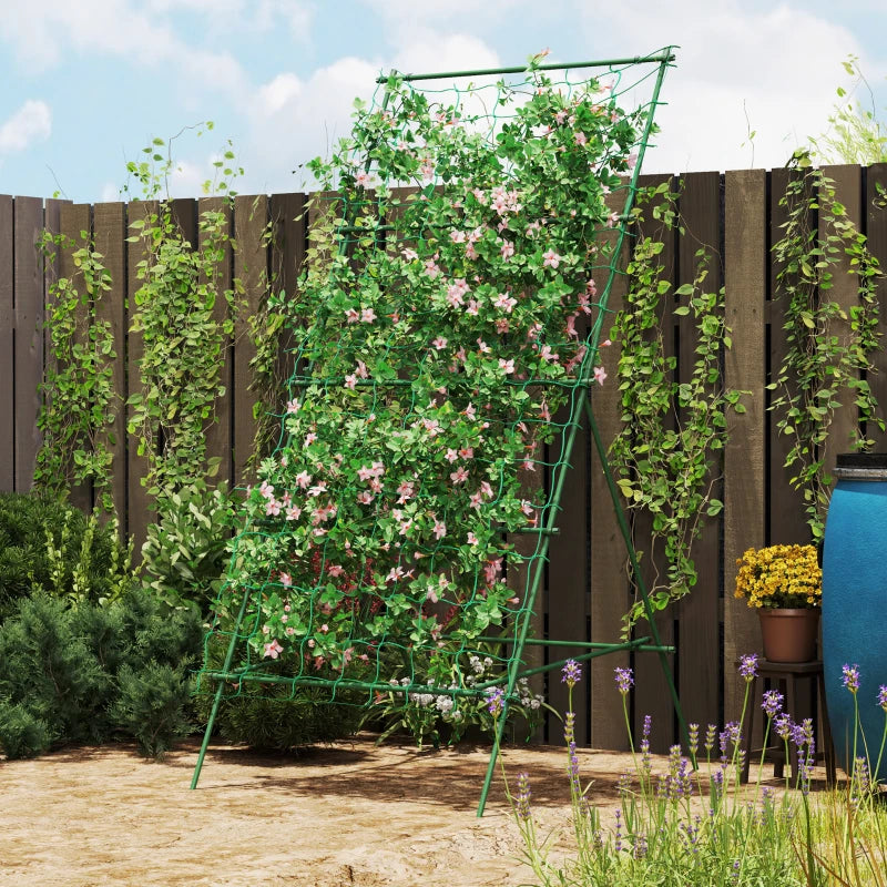 Cucumber Trellis for Climbing Plants, Adjustable A-Frame Garden Trellis with Climbing Net, 20 Metal Clips, 4 Net Straps