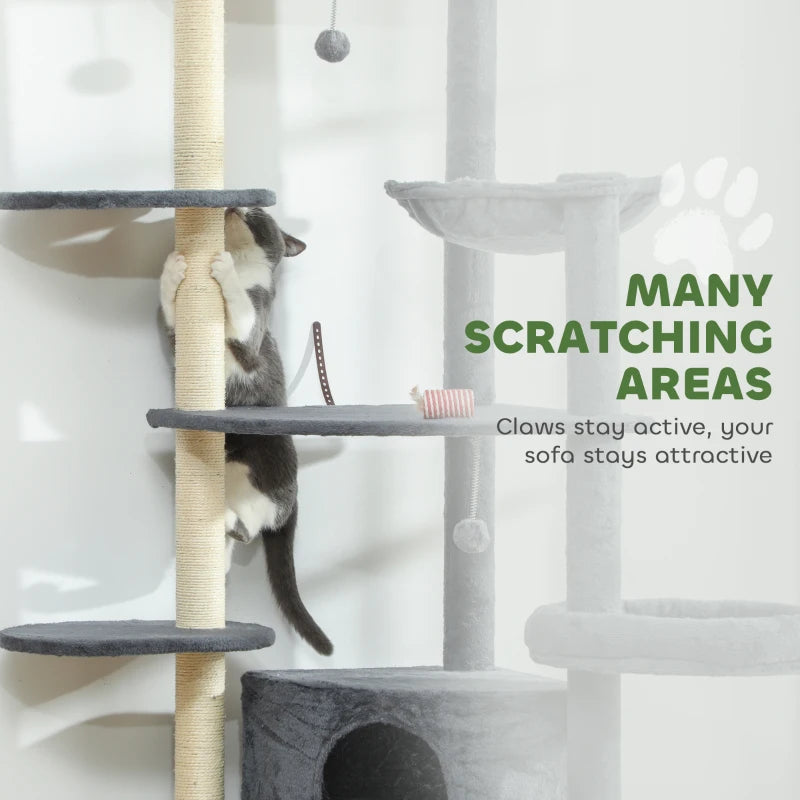 79" Extra Tall Cat Tree with Scratching Posts, Perches, Caves, Hammock, Pompoms, for 2-3 Indoor Cats, Dark Grey