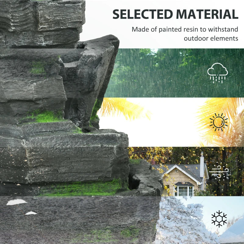 Garden Water Feature with LED Lights and Pump, 4 Tier Cascading Water Fountain for Outdoor