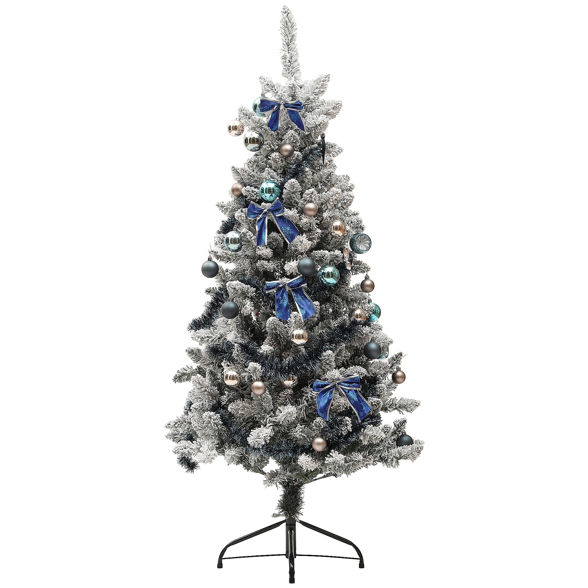 HOMCOM 5ft Prelit Artificial Christmas Tree with Blue Ornaments, Flocked Christmas Tree with LED Lights for Holiday