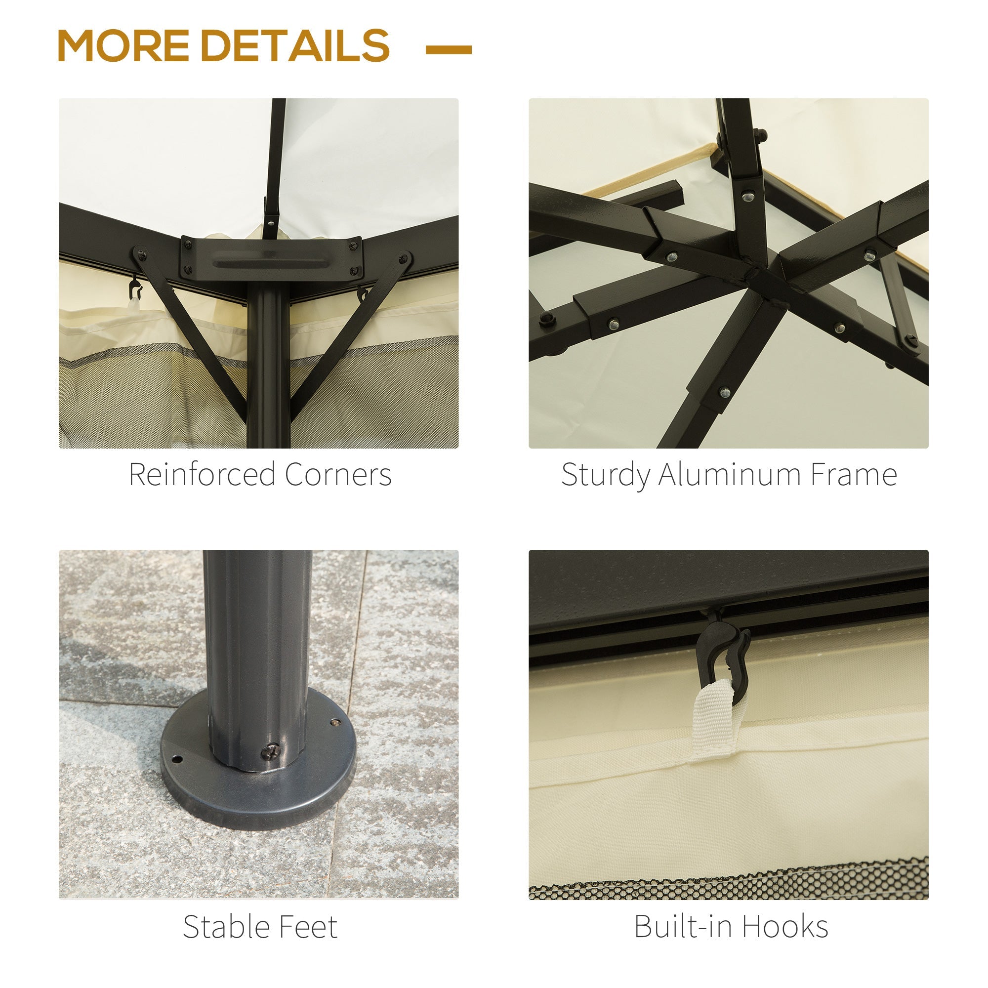 Outsunny 10 x 13ft Aluminum Frame Gazebo Canopy Double Tier Garden Shelter with Netting and Curtains, Cream White