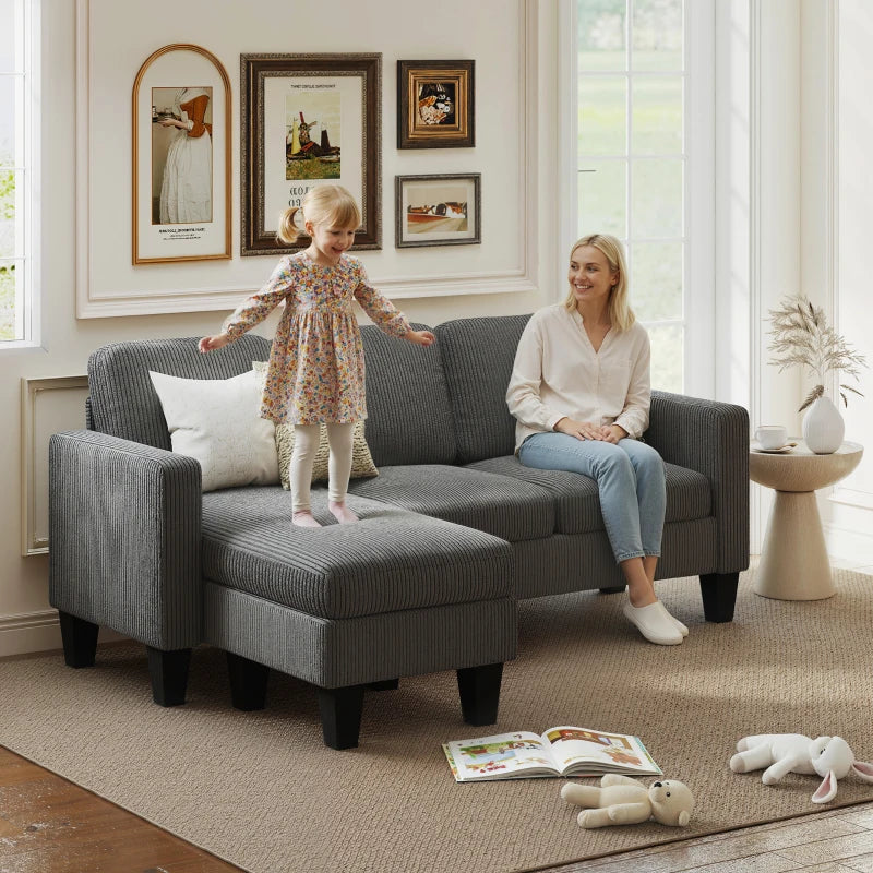Sectional Sofa, L Shaped Couch, with Changeable Chaise or Ottoman, Dark Grey