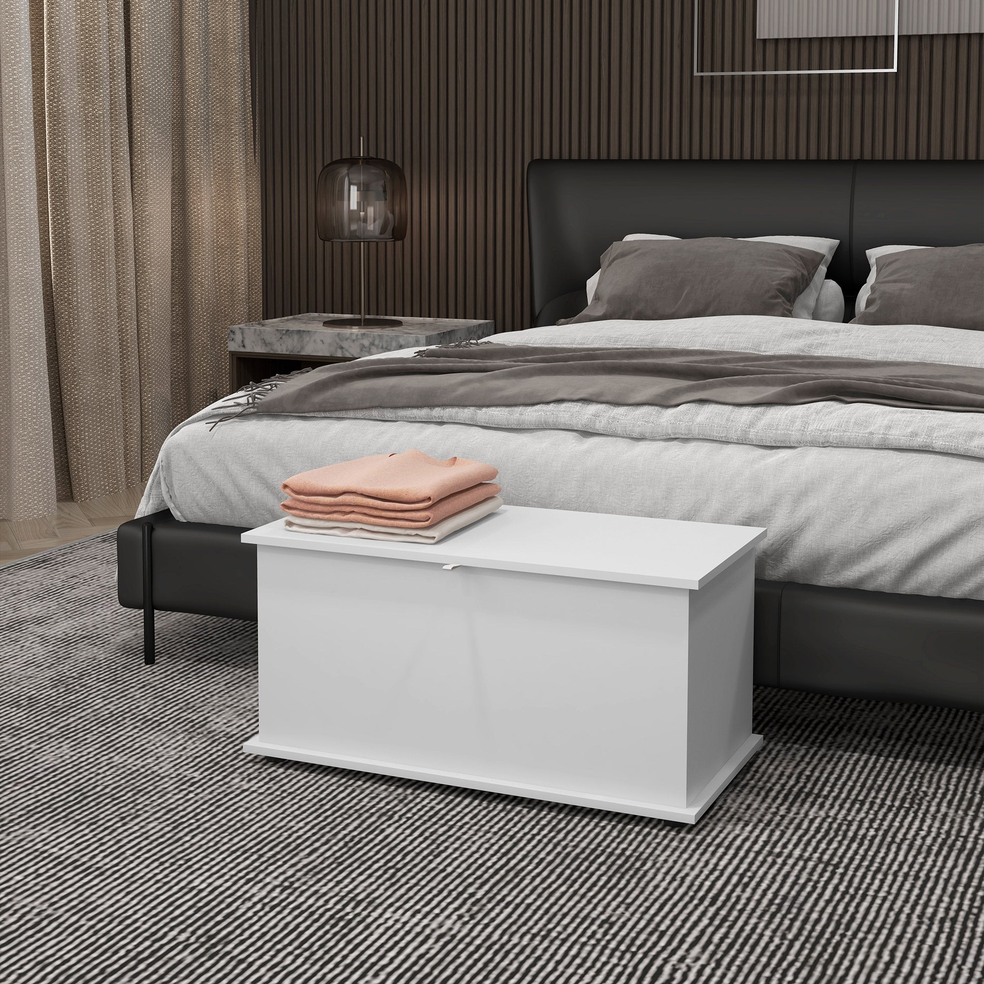 HOMCOM Elegant Storage Chest 31.5" Toy Box Flip-Top Lid Safety Hinges Entryway Living Room Organizer White