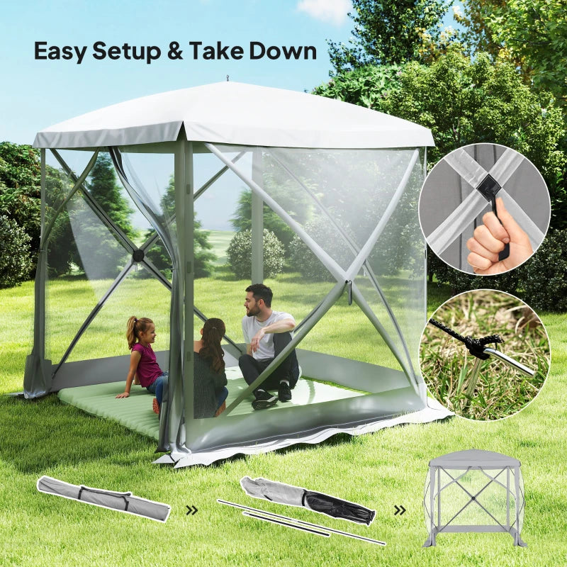 Pop-Up Tent, Foldable Screen Tent with Carry Bag, Zippered Door and Ground Stakes, Fits 3-4 People, Light Grey