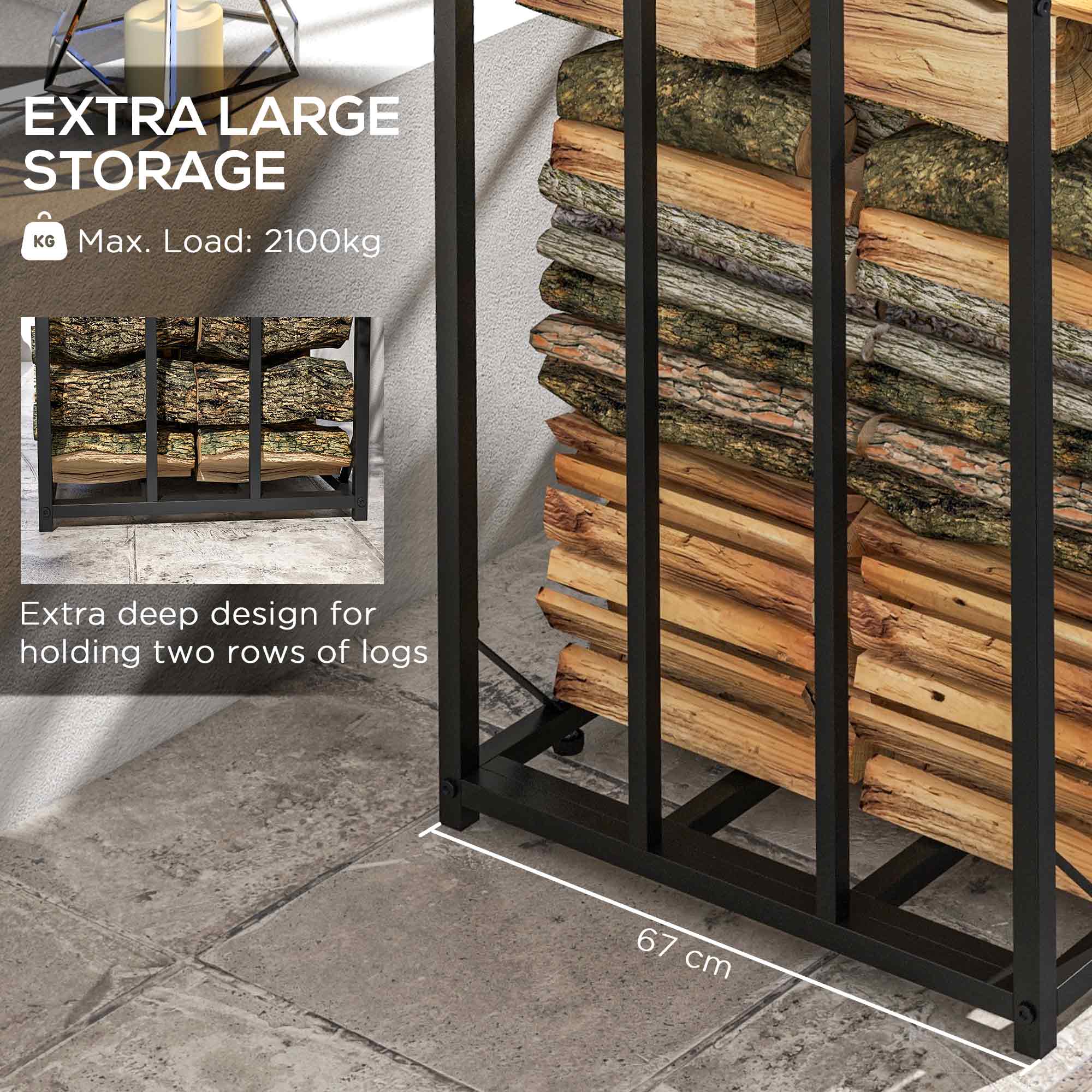 Outsunny 73" Firewood Rack Wood Storage Log Holder with Polycarbonate Roof for Fire Pit and Fireplace, 4620lbs Load