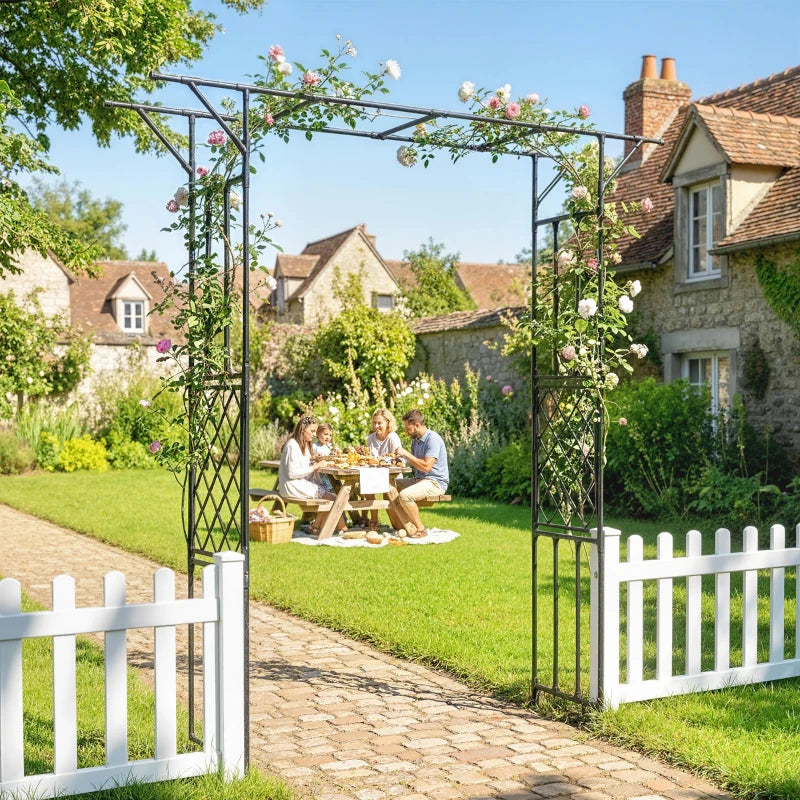 Garden Arch, PE-Coated Steel Outdoor Trellis Arbor for Climbing Plants, Wedding Arch, 70.9" x 15.7" x 84.6", Black