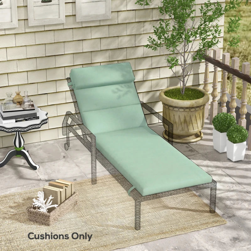 Patio Chaise Lounge Chair Cushion Replacement Sun Lounger Pad with Headrest and Ties, Green