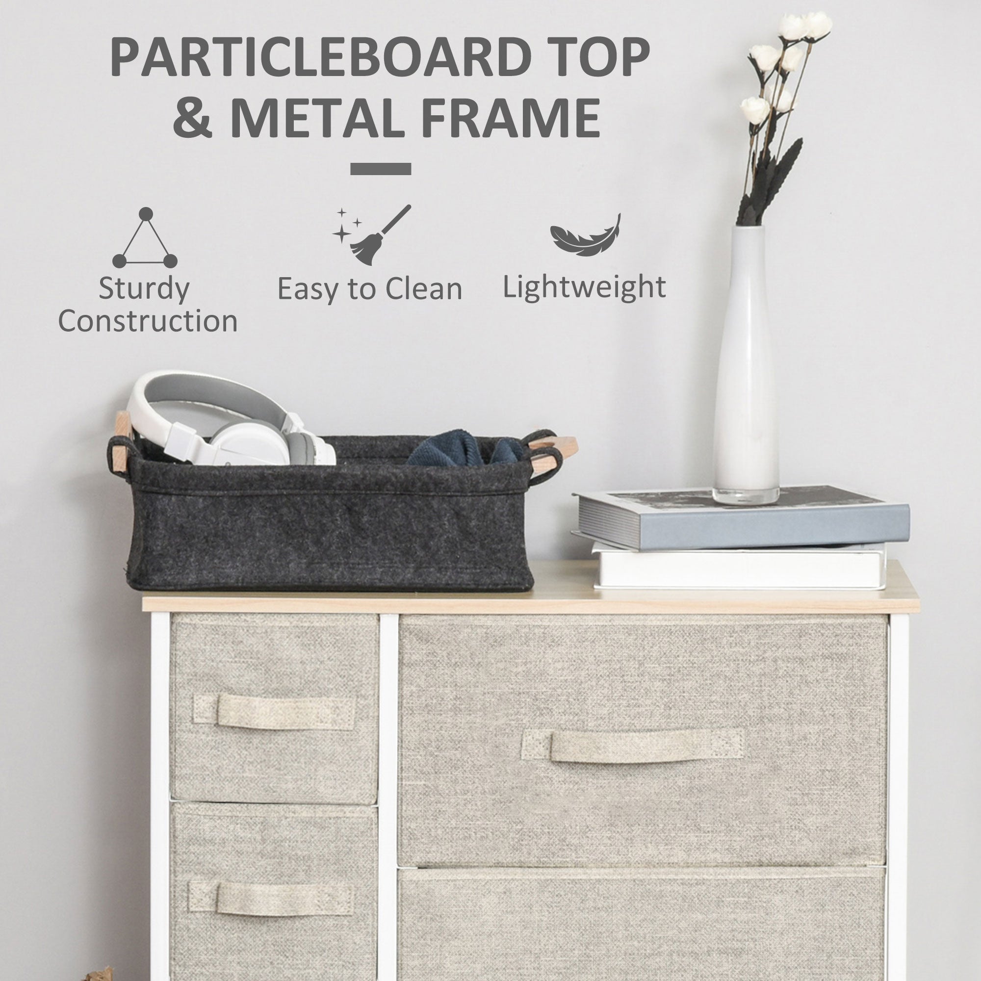 HOMCOM 7-Drawer Storage Cabinet: Fabric Bins, Metal Frame for Versatile Organization, Grey