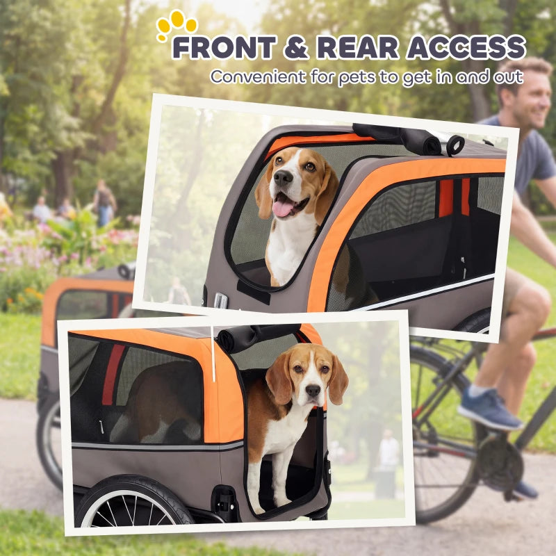 Dog Bike Trailer, Pet Cart Wagon Cart Carrier Attachment for Travel with 2 Doors, Large Wheels, Safety Flag