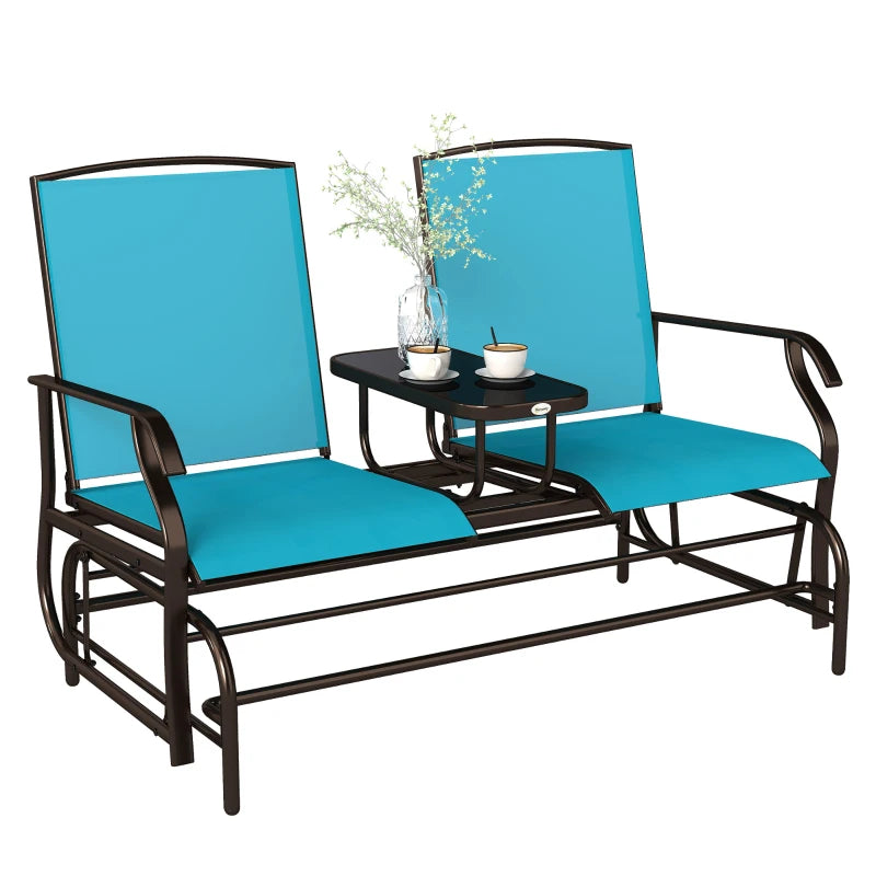 Patio Glider Rocking Chair 2 Person Outdoor Loveseat Rocker Garden Furniture Bench, Blue