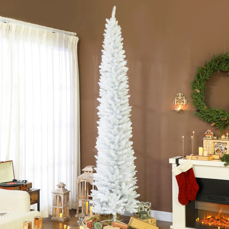 9ft Christmas Tree with Colourful DIY Synchronized LEDs, Hinged Pencil Xmas Tree with Remote, Daily Timer, White
