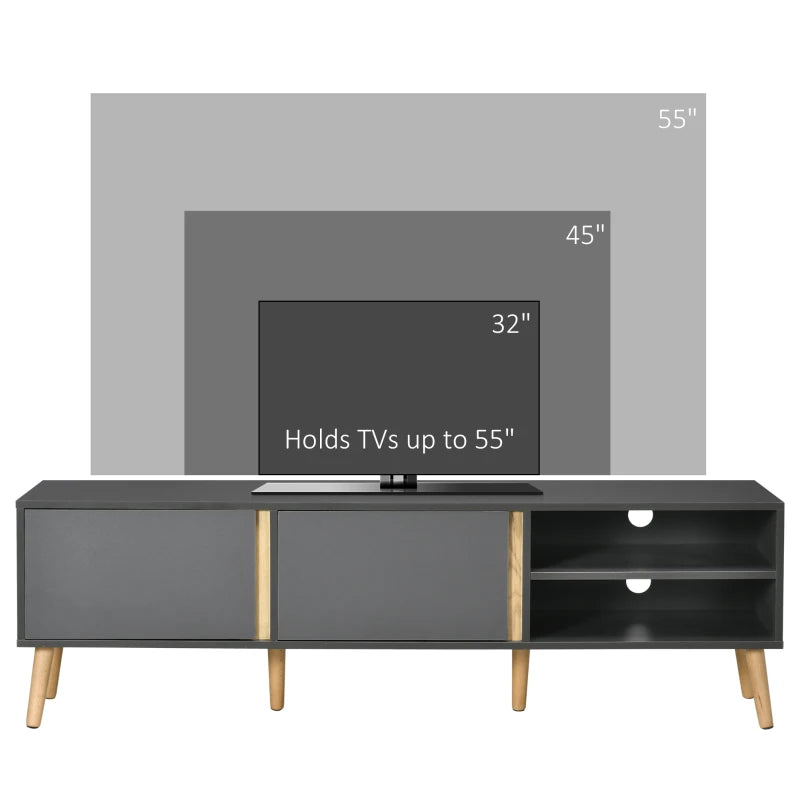 TV Stand for TVs up to 55", TV Cabinet with Shelves and Cable Holes, Entertainment Unit for Living Room, Dark Grey