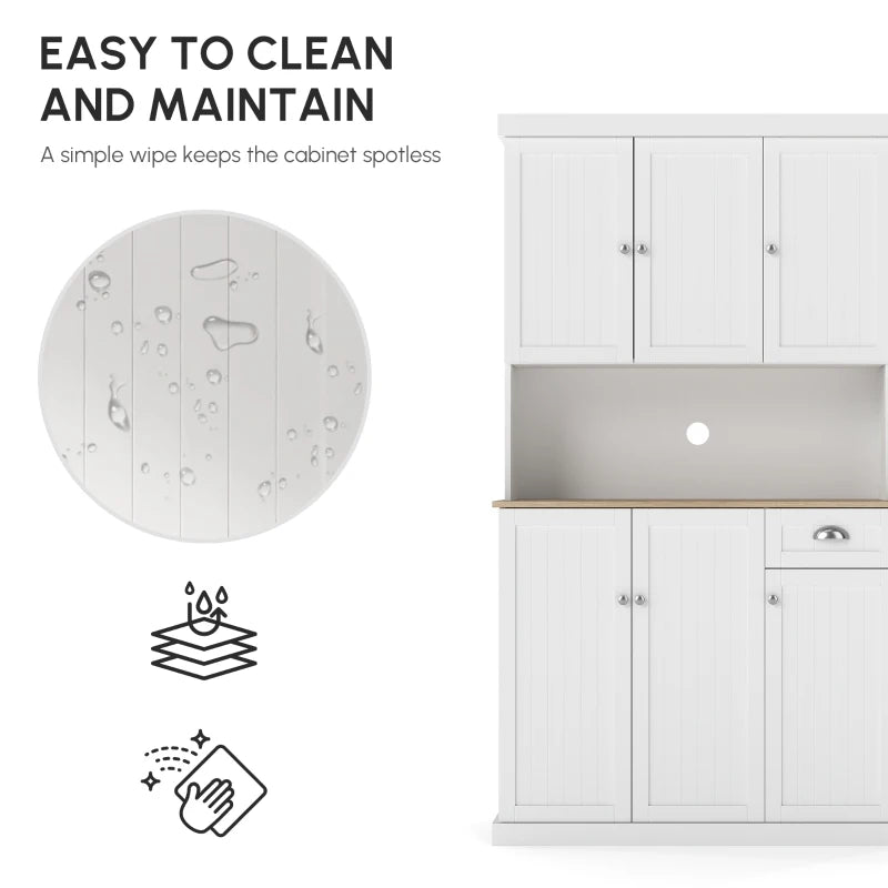 71" Kitchen Pantry Buffet with Hutch Storage Cabinet Microwave Oven Stand with Drawer, White, Oak